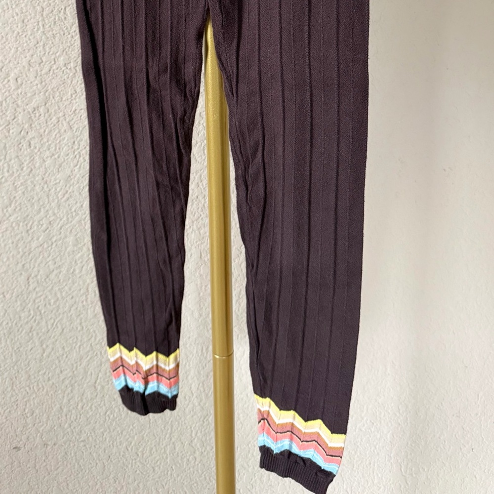 Missoni Kids Dark Brown Ribbed Leggings with Chevron Hem